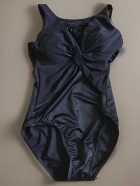 Miraclsuit by Randall Christensen Estilo Sheer Neck Beaded Black Swimsuit 10